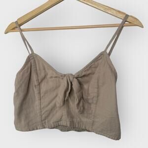 Aerie Bow Tie Crop Top I Small Tan Smocked  V Neck Summer Cami 100% Cotton Boho